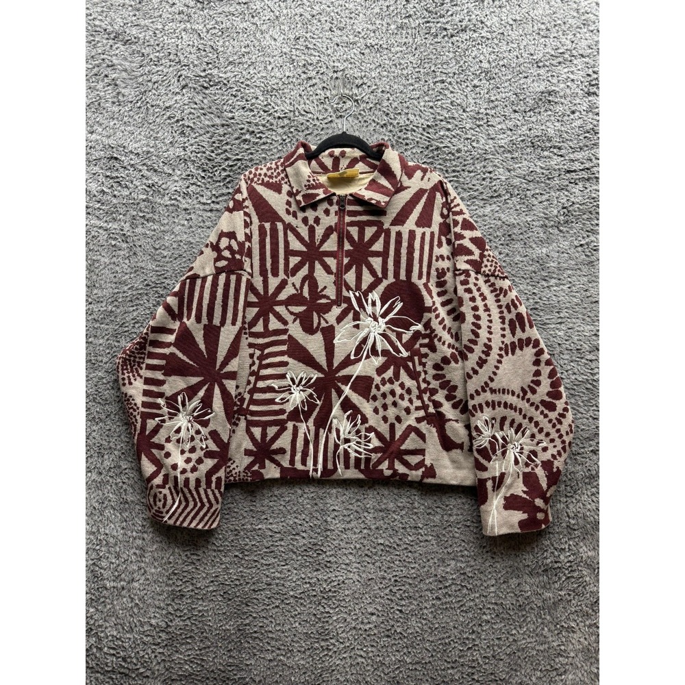 Saalt Studio Cedar Embroidered Quarter Zip Pullover‎ Sweater Multicolor Mens XL